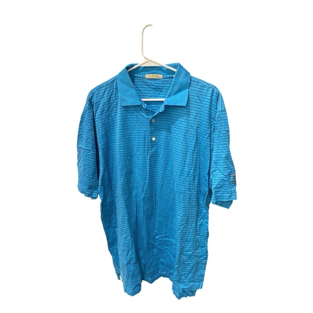 PETER MILLAR Men’s Polo Shirt Classic Style Blue Pinstripe Cotton Size L preppy - Picture 2 of 7